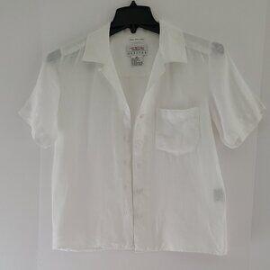 TALBOTS 100% IRISH LINEN TOP- WHITE-SIZE 8 PETITE- FRONT POCKET
